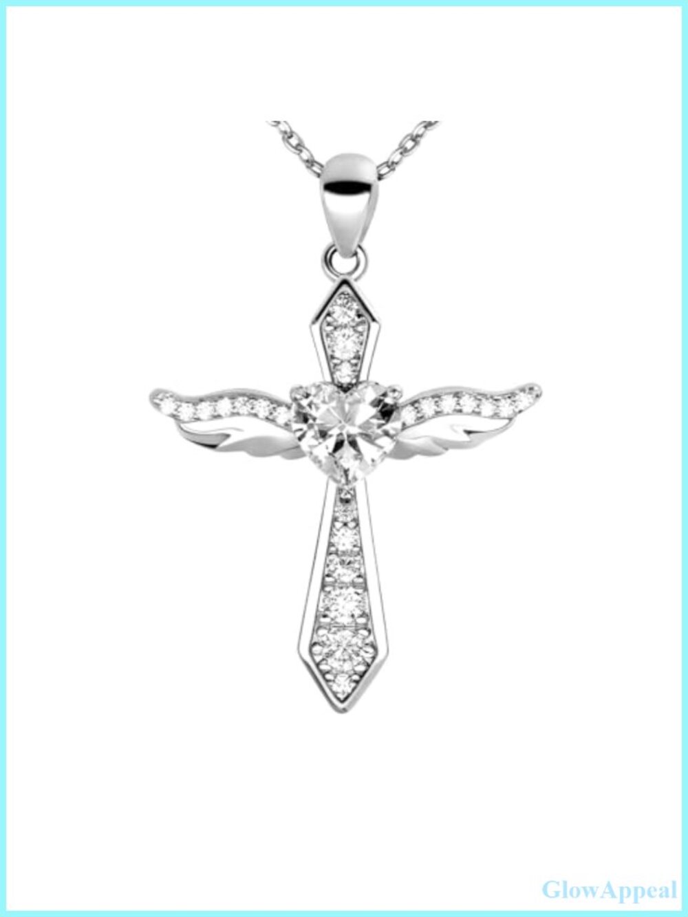 925 Sterling Silver Cross Necklace Angel Wings Pendant